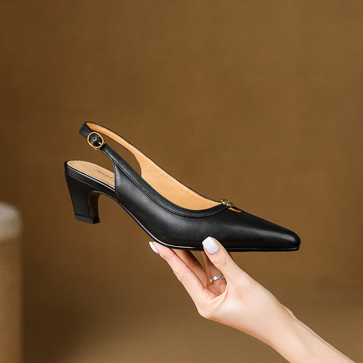 Sandal nữ mũi hở quai ngang gót thấp phong cách Hàn Quốc — đen chi tiết 6