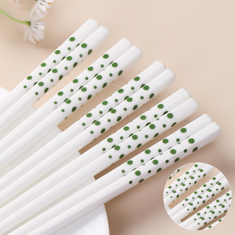 그린 도트 도자기 젓가락(10쌍)
