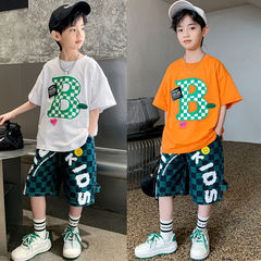 男童夏裝套裝2023年新款帥氣兒童夏季童裝短袖男孩帥氣字母兩件套