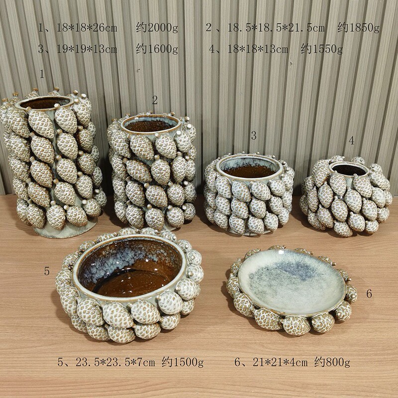 Nordic Christmas Ceramic Fruit Flower Pot Pine Cone Hazelnut Flower Vase White Porcelain Craft Ornament Desktop Decoration Handmade