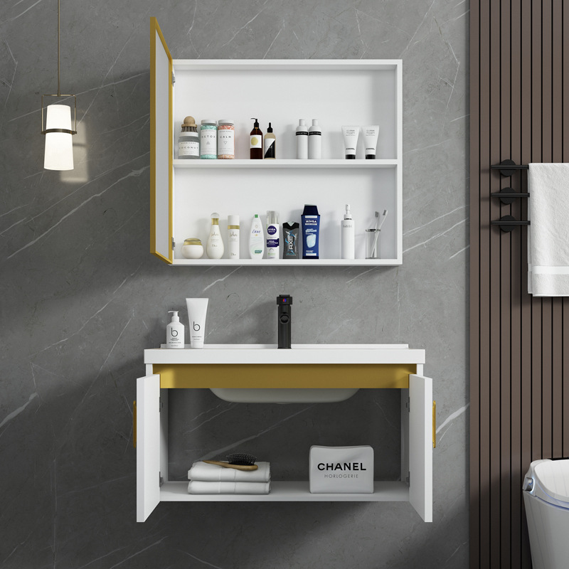 Moderno espacio de aluminio simple gabinete de baño combinación de cerámica integrado lavabo gabinete balcón lavabo