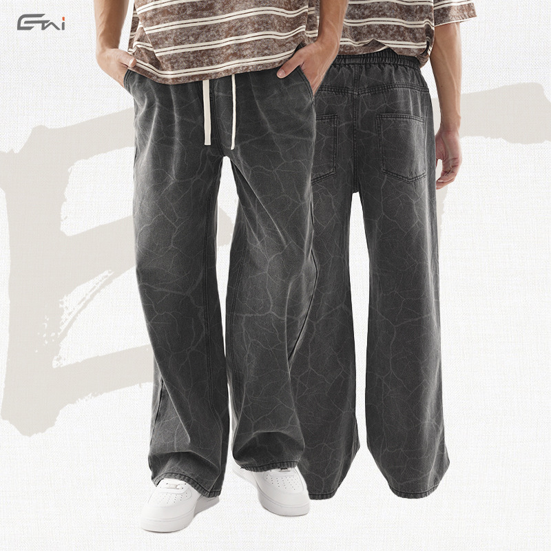 ETAI Hombre| Pantalones de estriado láser de rayos de ancho completo Retro americano pulverización de caballo para hacer jeans viejos
