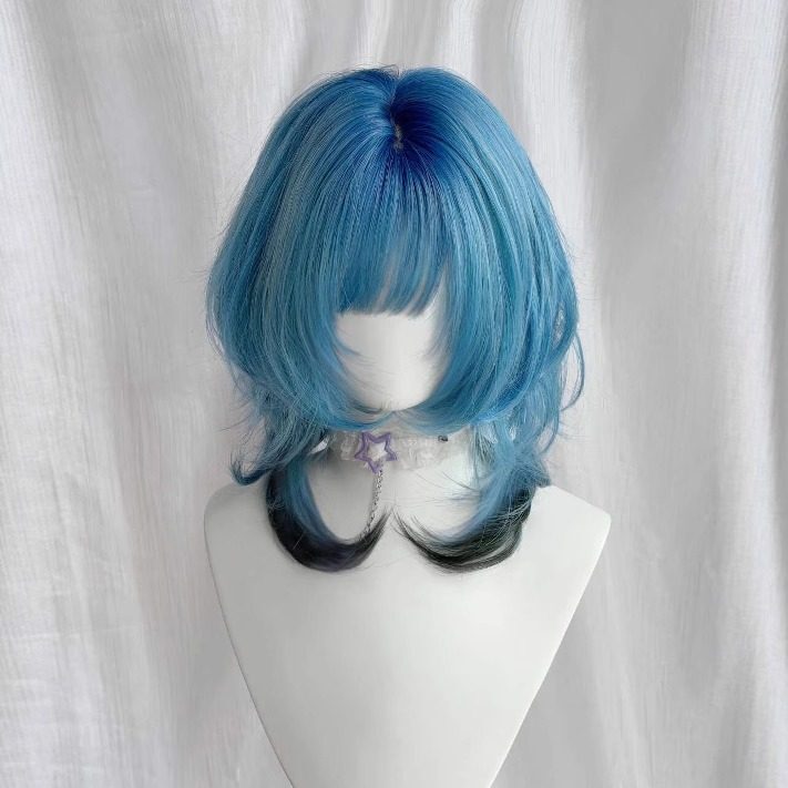 【Zhilan】Blue Gradient Wolf Tail Jellyfish Style High-Layered Short Hair with Bangs Wig for Women Full Head Wig 【Zhilan】Blue Gradient Wolf Tail Jellyfish Style High-Layered Short Hair with Bangs Wig for Women Full Head Wig