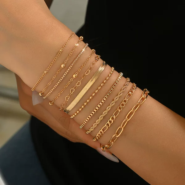 European and American Cross-Border Fashion Layered Love Bead Chain Set High-End Retro 11Pcs