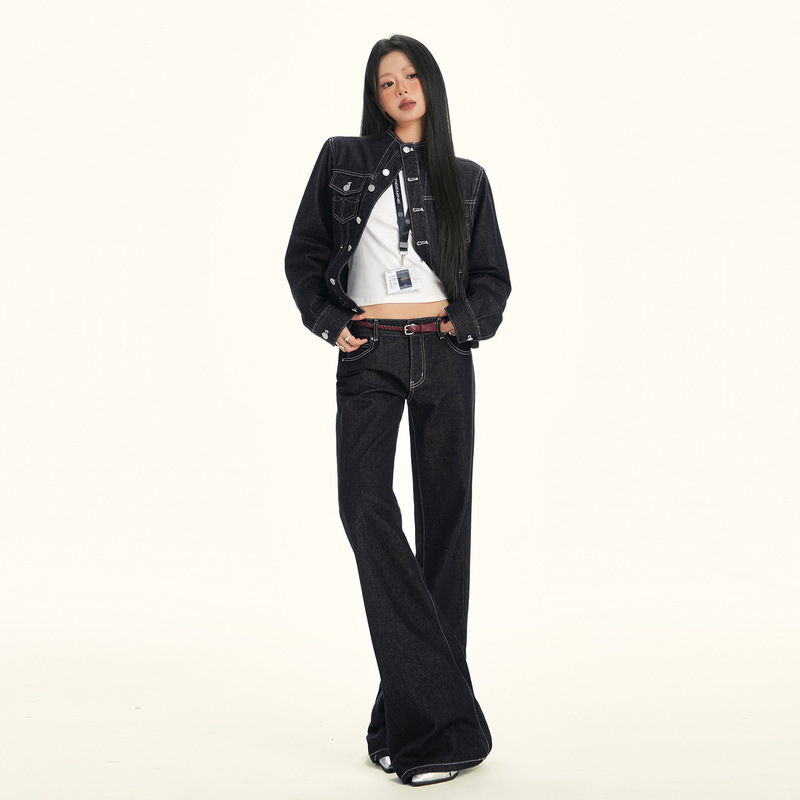 25Th Ootd! ｜American Deconstructed Right Shoulder Waist Jacket Original Denim Jeans with Spring Pattern Cotton