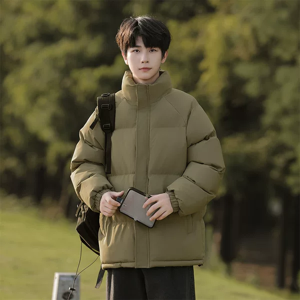 Direct from the manufacturer: Men's winter thickened hoodless stand-up collar cotton jacket, trendy casual loose-fit outdoor coat for students, wholesale