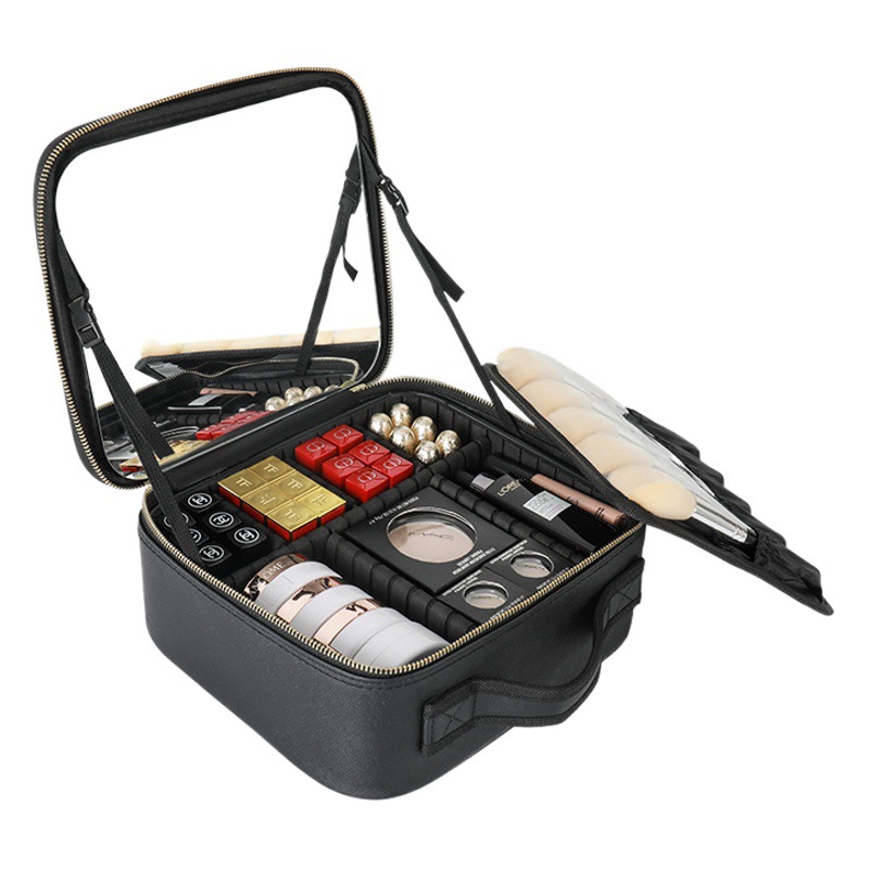 Espejo de pantalla completa bolsa de cosméticos portátil de las mujeres caso cosmético portátil de gran capacidad de cuidado de la piel bolsa de almacenamiento de cosméticos estilo coreano