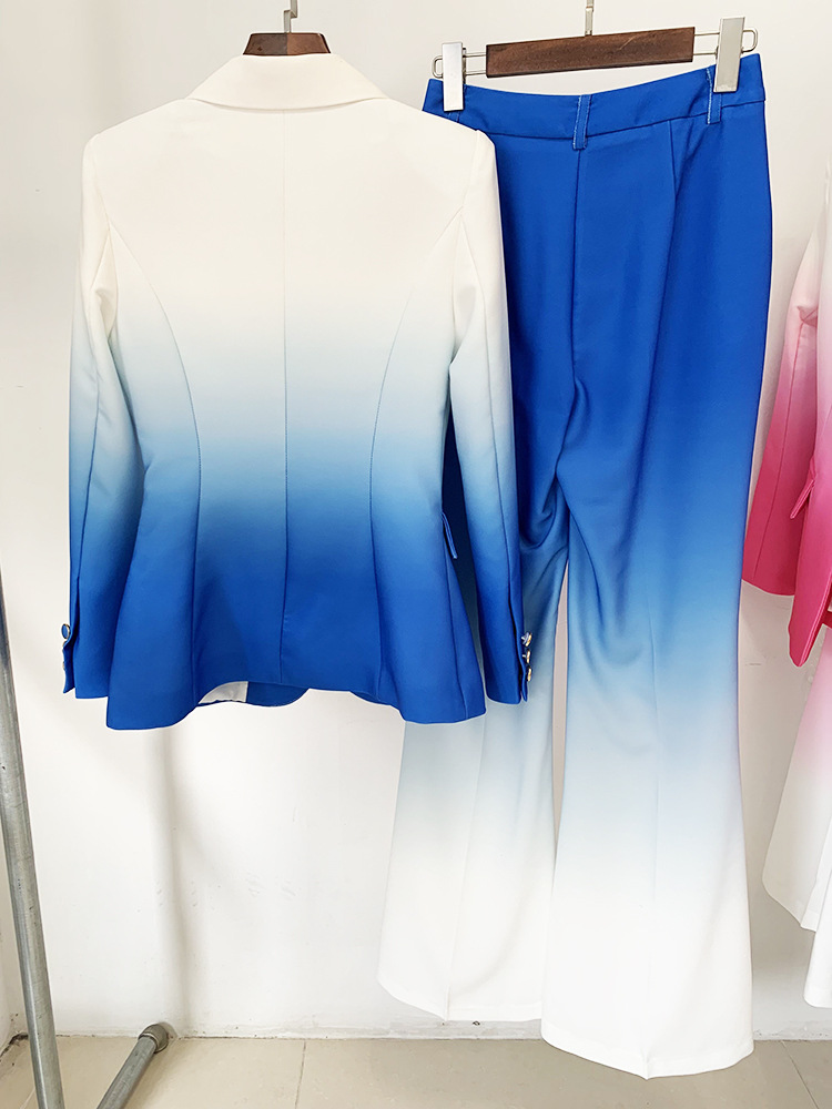 GraceChic Cross-Border In-Stock 2025 New Fashionable Gradient Slim Fit Suit With Flared Trousers Two-Piece Set_voghion.com