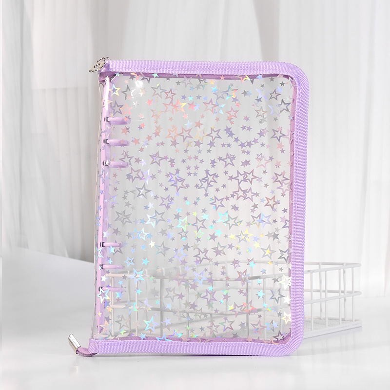 En stock linda bolsa de almacenamiento de celebridades de internet libro de hojas sueltas de seis agujeros ins estilo star-chasing a5a6 cremallera transparente libro de mano shell