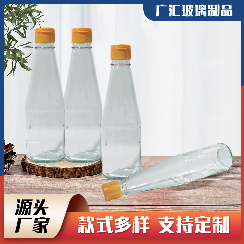 厂家批发锥形油瓶360ml透明玻璃香油瓶厨房调味瓶麻油玻璃瓶
