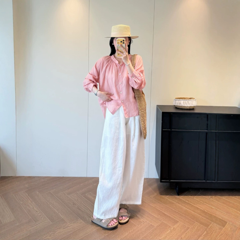 New Style Peach-Colored Tencel Ramie French-Style Shirt 0513D04 New Style Peach-Colored Tencel Ramie French-Style Shirt 0513D04