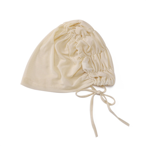 New hot-selling solid color mesh breathable elastic elastic lace-up bottoming hat with adjustable rope hijab