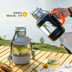 大容量玻璃杯茶水分离吨吨杯带手柄户外便携泡茶杯塑玻杯批发防烫