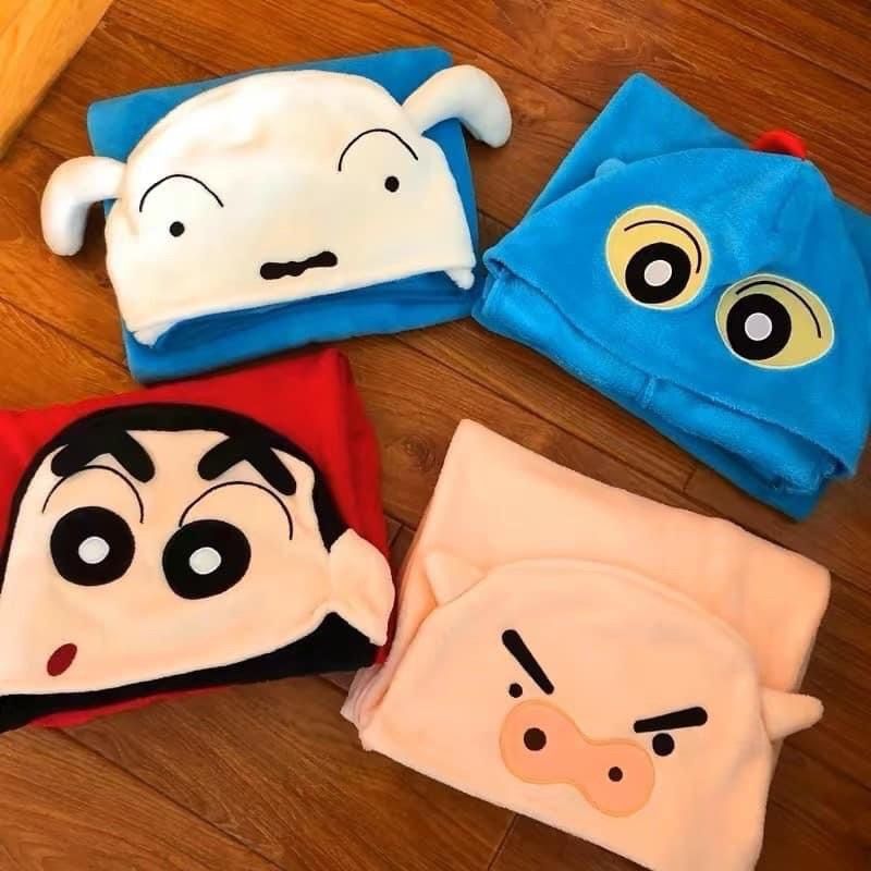 Flannel Internet Celebrity Cute Cartoon Shin-Chan Superman Shawl Bath Towel Hooded Cloak Air-Conditioning Blanket Soft and Lint-Free