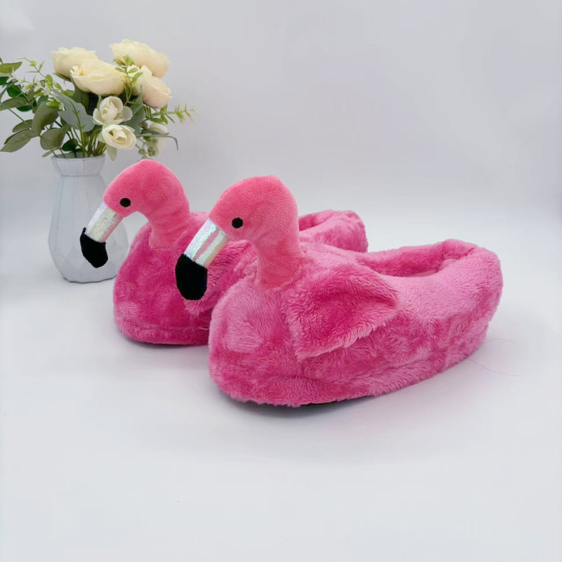 Factory Direct Supply Cross-Border Ready-Made Flamingo Plush Slippers Autumn and Winter Home Cartoon Animation Indoor Warm Cotton Slippers