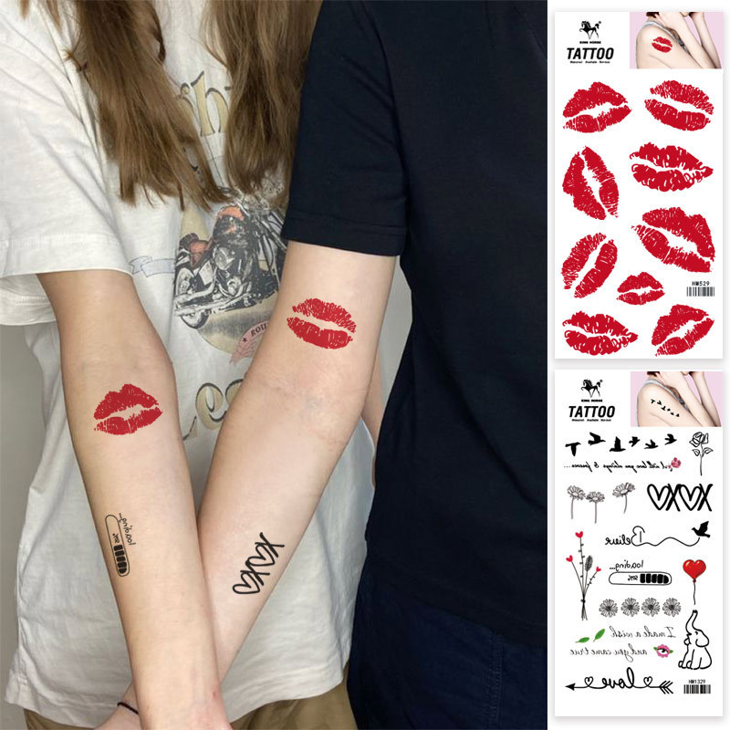 Source Factory Valentine's Day High-Looking Niche Color Tattoo Stickers Waterproof Long-Lasting Trendyy Sweet and Cool Temporary Tattoo Stickers
