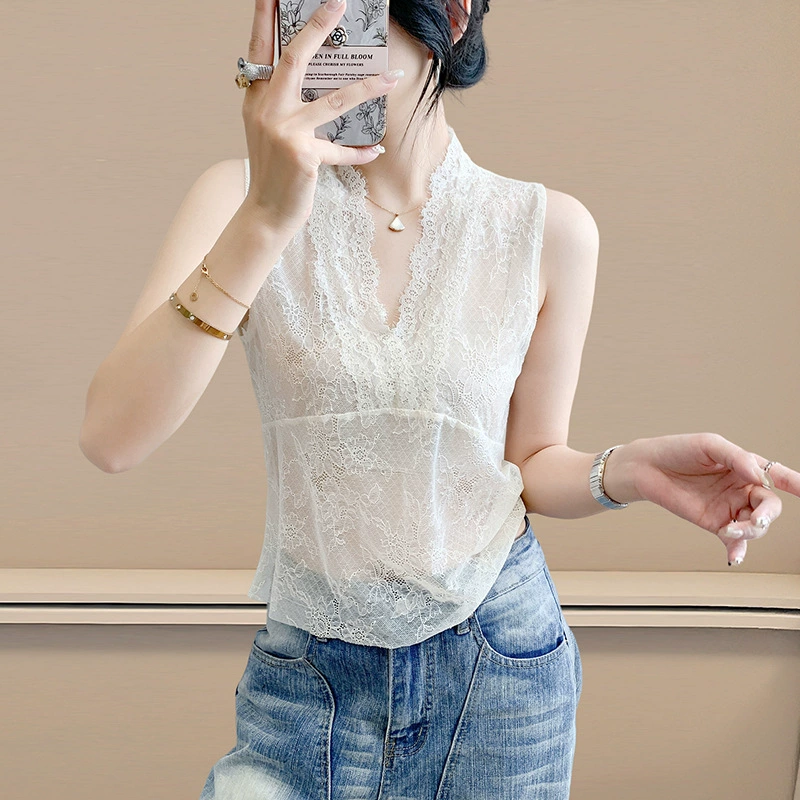 Прямые продажи с фабрики Европейские товары 2025 Летняя сексуальная V-образная рубашка без рукавов