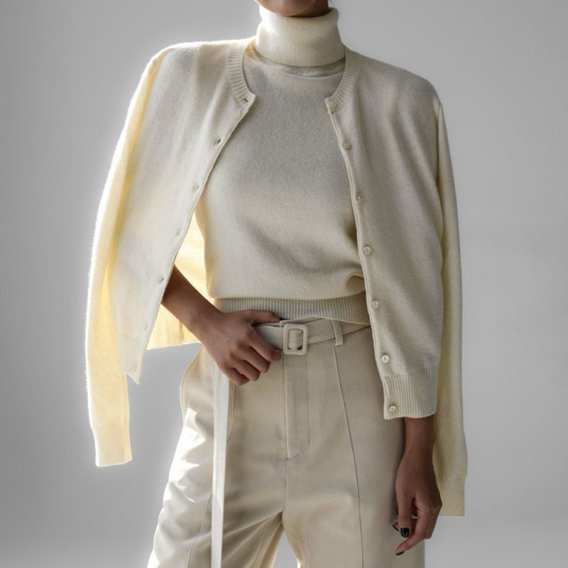 Cross-Border Knitted Sweater Set European and American Style 2025 Early Autumn High-Neck Sleeveless Base Shirt + Cardigan Sweater Set for Women Cross-Border Knitted Sweater Set European and American Style 2025 Early Autumn High-Neck Sleeveless Base Shirt + Cardigan Sweater Set for Women