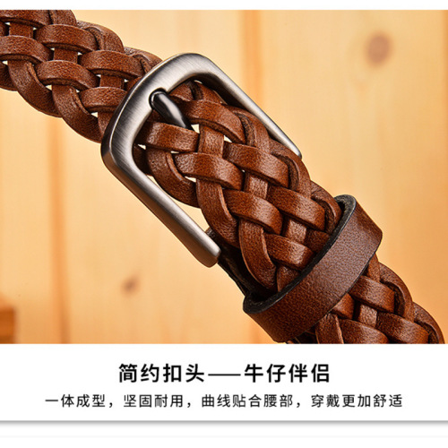 New woven belt women's casual pin buckle genuine leather first layer cowhide hand-woven decorative thin belt manufacturer wholesale