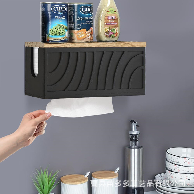 Wooden Tissue Box Wall-hanging Roll Paper Holder Toilet Restaurant Kitchen Paper Extractor with Lid Paper Box Solid Wood Dispenser