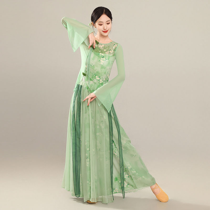 新款舞蹈旗袍服女纱衣古典中国练功弹力身韵古典舞飘逸演出服套装|undefined