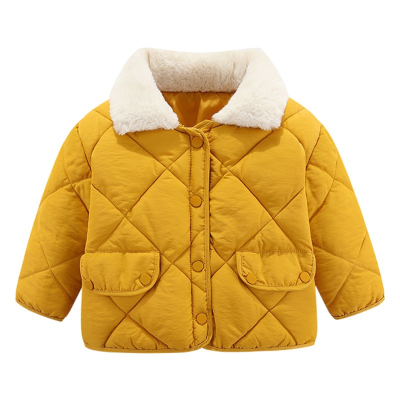 Chaqueta acolchada de algodón estilo coreano para niños chaqueta acolchada de algodón corta a cuadros de diamantes para niños chaqueta acolchada de algodón para hombres y mujeres con cuello de piel engrosado para bebés