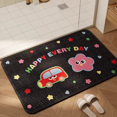Linen Cartoon Print Rug, Avtomobil döşəmə paspasları - flower-car-40cm60cm