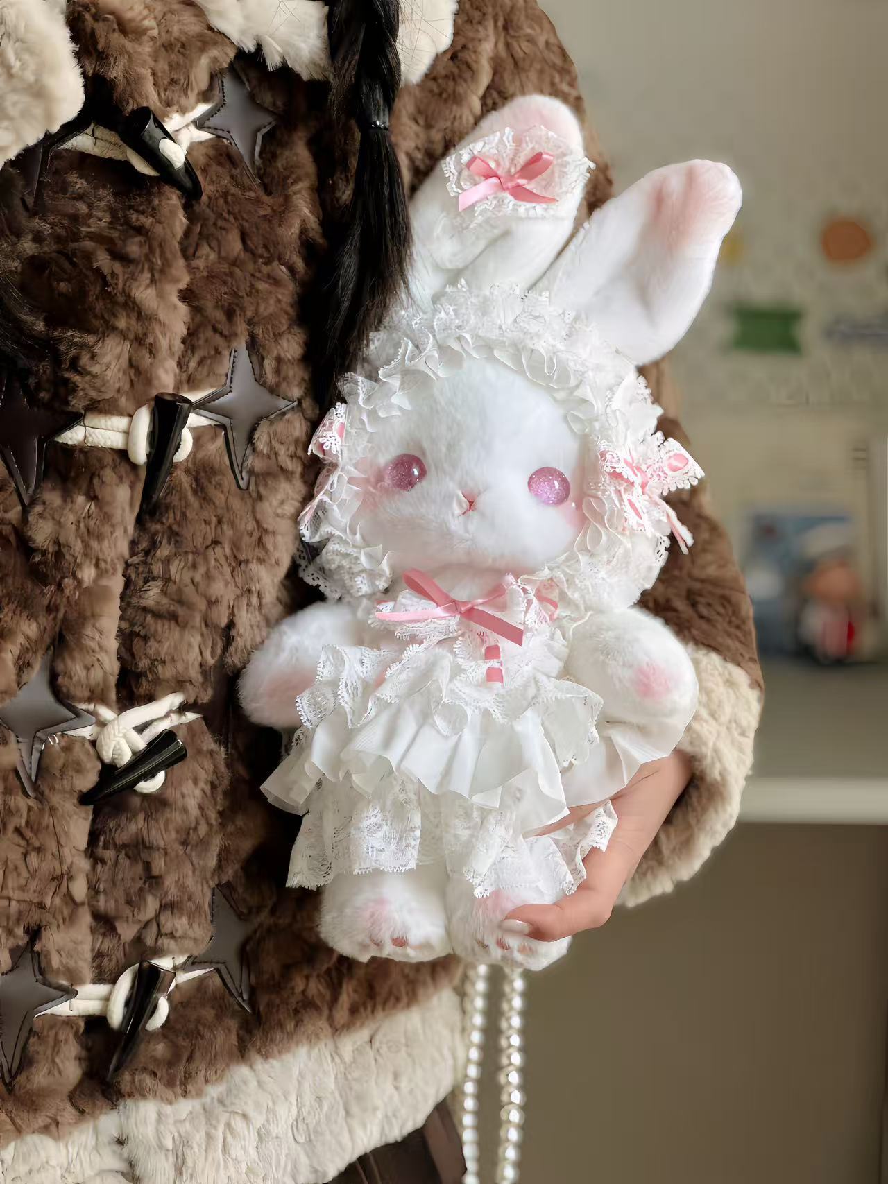 Rabbit, plush doll pearl, bag strap, backpack, Lolita style, chain bag