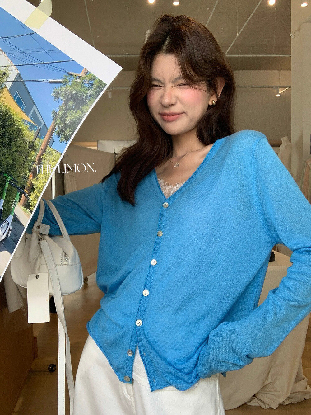Áo khoác cardigan V-neck dệt kim sợi tencel linen chống nắng mỏng nhẹ xuân hè — Đỏ thẫm, Xám cacbon, xám đậm, trắng ngà chi tiết 12