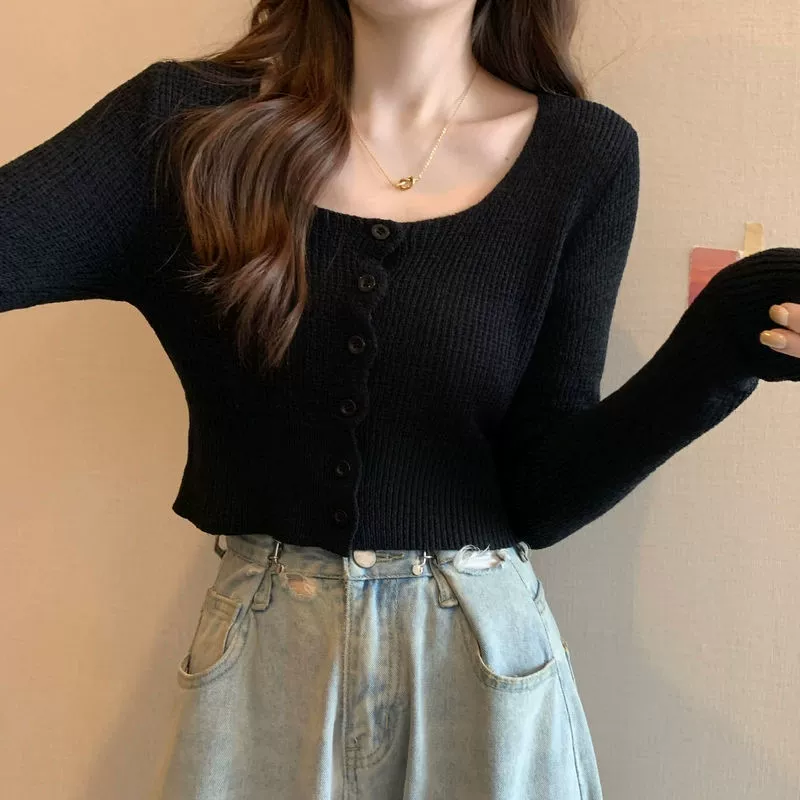 Длинный рукав, осенняя кардиган, короткий свитер, slim fit