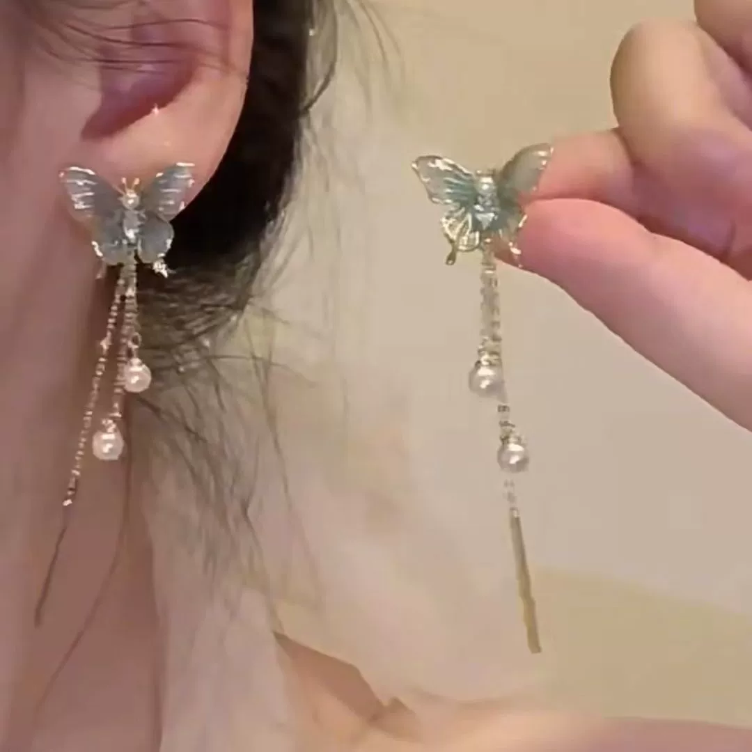 Fashionable metal earrings from pearl, light luxury style, gradient, 2023 collection, Chinese style