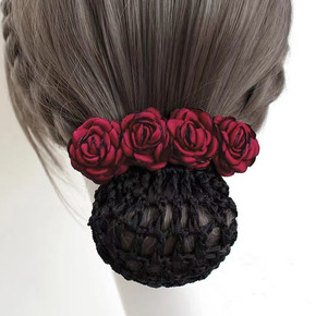 Roser flowers hair snood straight hair business attire hairpin bank hairnet adult nurses stewardess hair clips