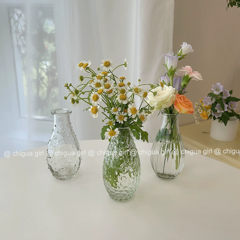 Ретро рельефная прозрачная декоративная ваза для гостиной с градиентом цвета домашний цветочный горшок украшения гидропонное стекло