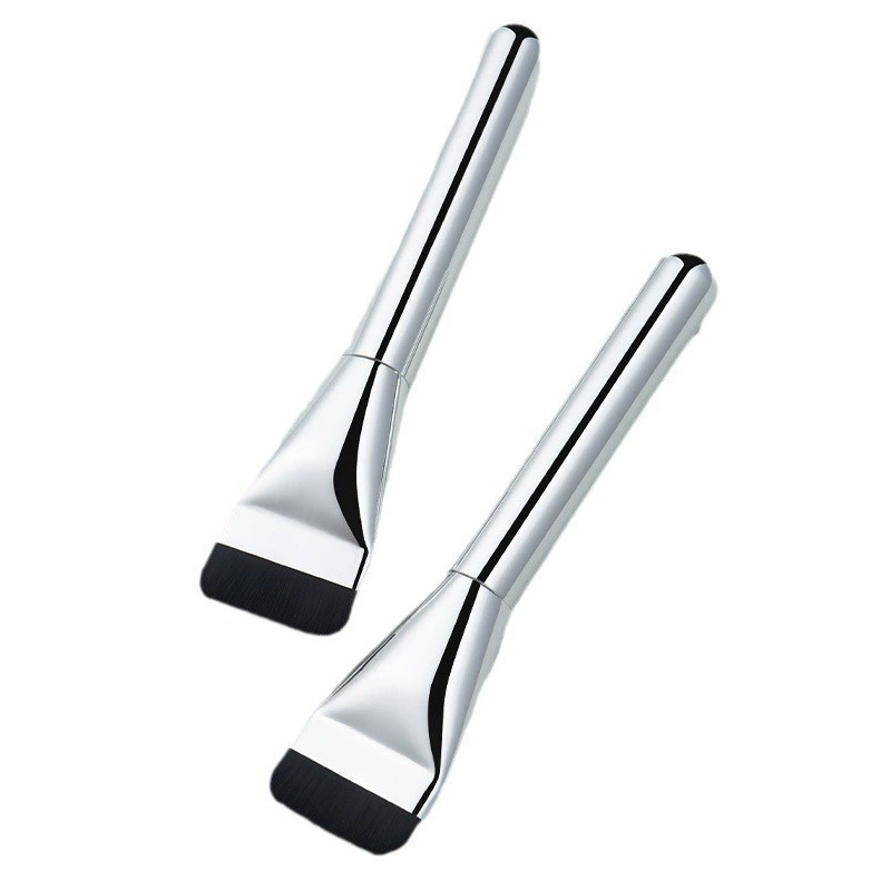 Flat foundation brush, electroplated plastic handle, portable flat‑head makeup brush