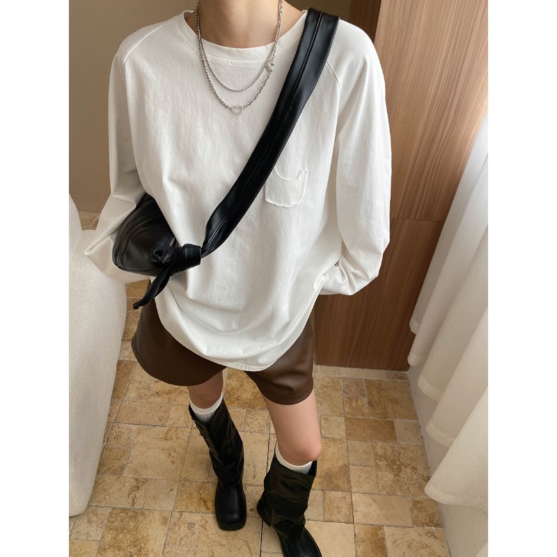 司南 穿搭模范生 简约博主风小口袋插肩袖大版T恤打底衫 SN7871