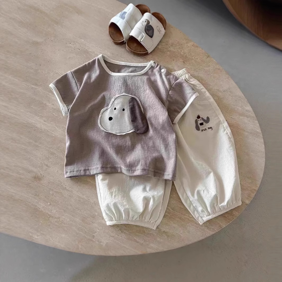 Infant Summer Clothes Two-Piece Set New Cartoon Style Short-Sleeved Suit Thin Baby Boy T-Shirt Pants Suit