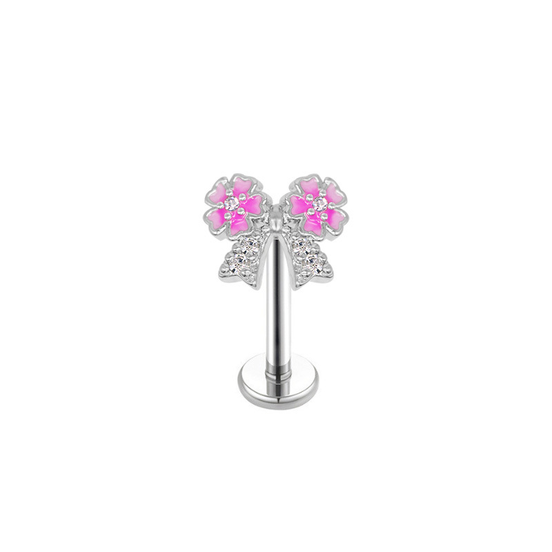 Pink Cherry Blossom Belly Button Ring Body Piercing Jewelry_voghion.com