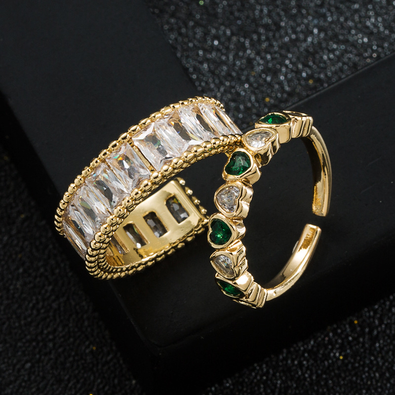 Anillo De Apertura Ajustable Con Incrustaciones De Circonio De Oro Chapado En Cobre Para Mujer display picture 1