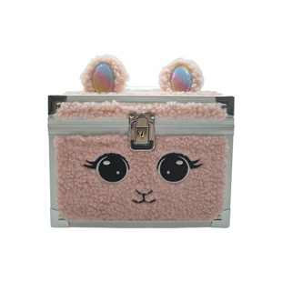 Aluminum Alloy Furry Bear Makeup Box Pattern Embroidered Beauty Beauty Tool Box Jewelry Skin Care Product Storage Suitcase