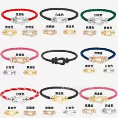 V-Gold High-End Fred Series Horsebit Knot Rope Bracelet, Black Warrior Full Diamond, Unisex Steel & Nylon Rope Bangle