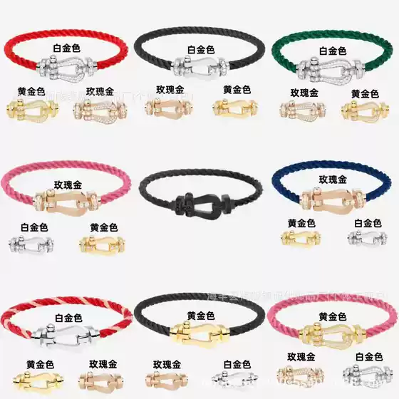 V Gold High Edition Fred Series Horseshoe Buckle Rope Black Warrior Full Diamond Couple Steel Wire Nylon Rope Bracelet