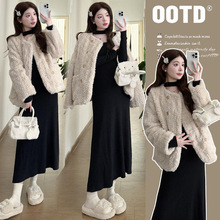 实拍 秋冬新款小香风加厚孕妇外套长袖连衣裙孕妇两件套装冬装
