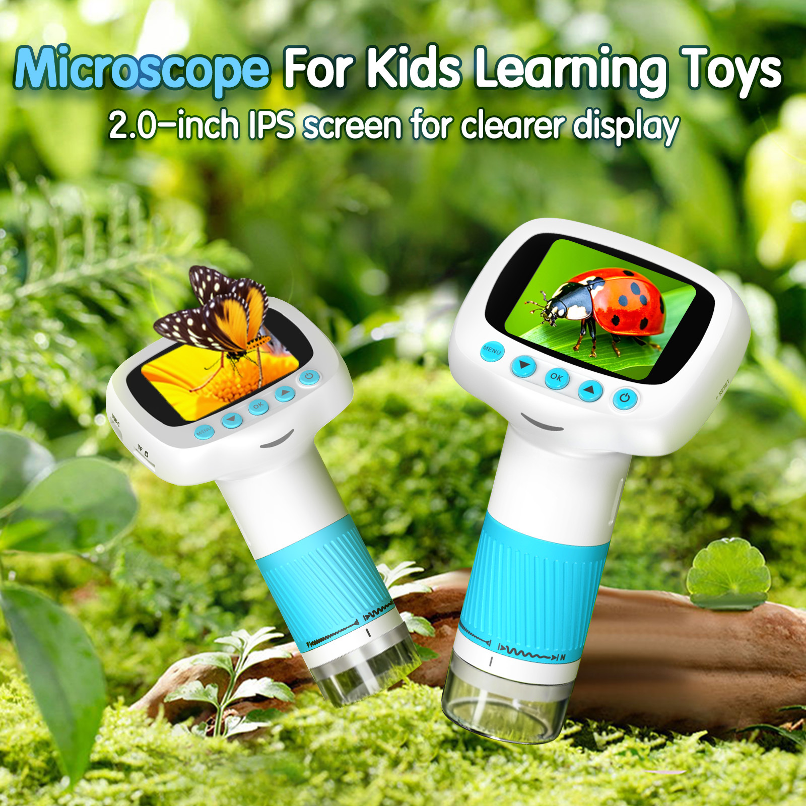 跨境新款儿童数码显微镜2寸高清电子显微镜带时钟手持便携放大镜