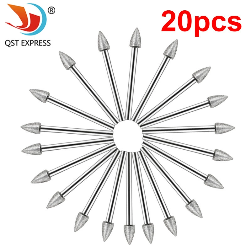 20 комплектов пулевых алмазных шлифовальных головок Электрические шлифовальные принадлежности Алмазный мелкий песок шлифовальная игла шлифовальный стержень Нефритовая резьба Шлифовальная головка