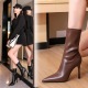 325-12 Style Simple Slim Heel Super High Heel Banquet Short Sleeve Women's Boots Pointed Toe Slim Fit High Heel Short Boots