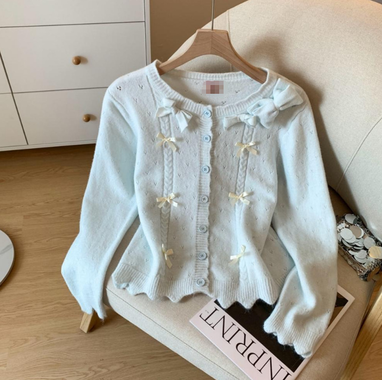 2025 New Autumn Winter Knitted Cardigan Women Sweater Coat Female Cute College Style Sweater Bowknot Halter