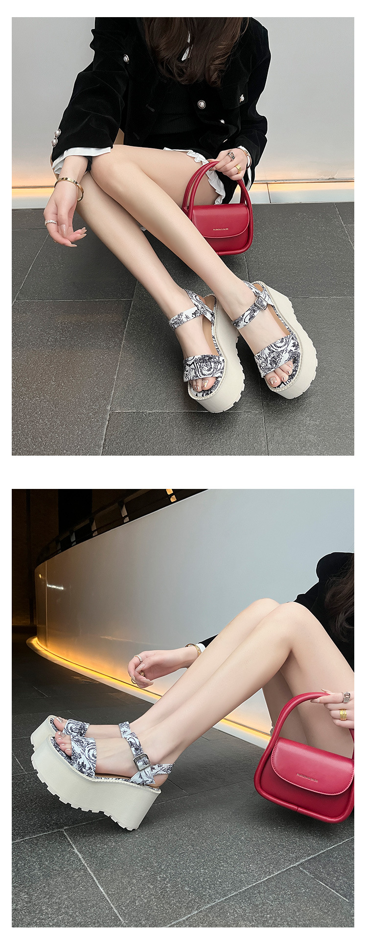 Sandal cao gót nữ phong cách Trung Hoa đế xuồng hở mũi quai ngang — Đen 11cm, Trắng 11cm, Trắng 9cm, Đen 9cm chi tiết 14