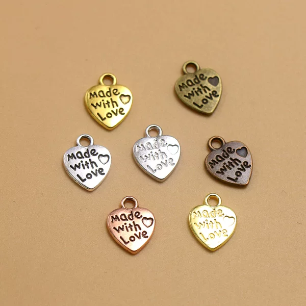 Retro Heart Letters Made with Love Alloy Heart Pendant DIY Versatile Bracelet Pendant Accessories