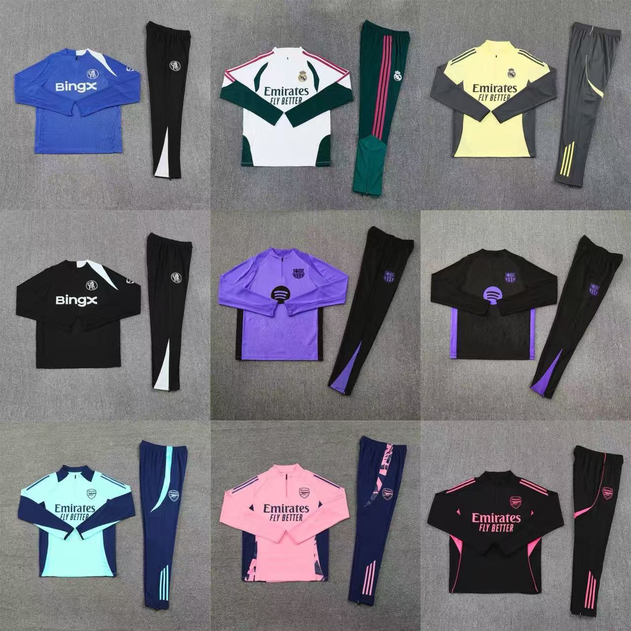 Wholesale Real Madrid Barcelona Chelsea Ajax France Arsenal Brazil Winter Long-Sleeved Training Jerseys