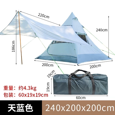 Outdoor Indian Pyramid Tent 3-4 People Camping Folding Canopy Weatherproof and Rainproof UV-resistant Camping Tent (Çadırlar) - indian-tent-sky-blue-3-4-people